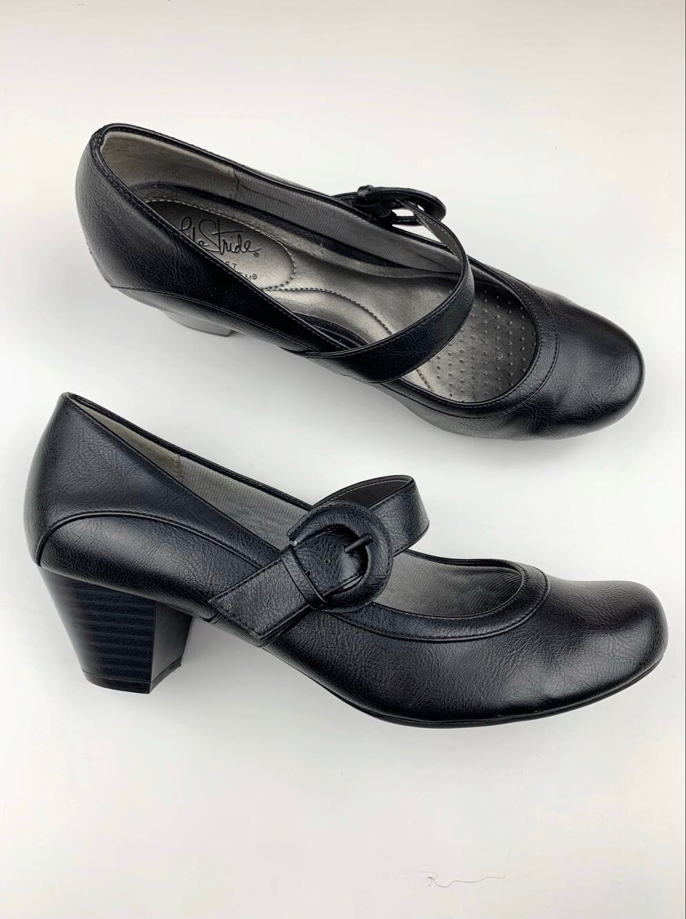 LifeStride Rozz Mary Jane Pumps Heels Black Faux Leather Comfort Shoes Women's 9